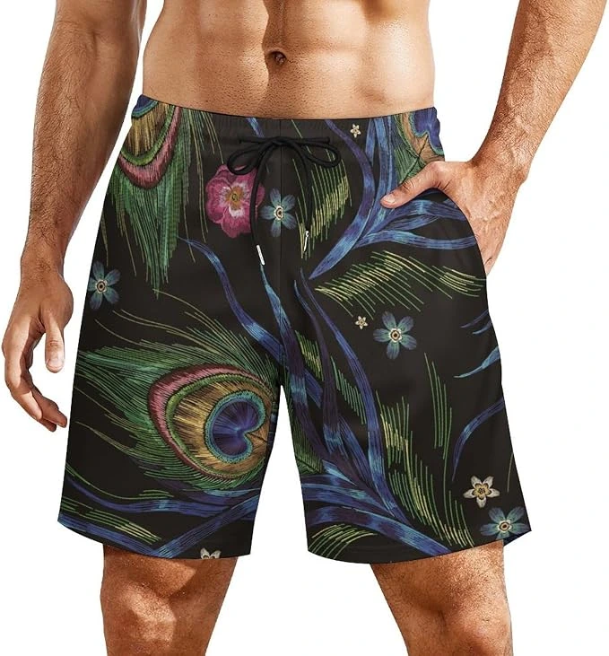 Short PWIKJZ de plumas y flores sobre negro · S