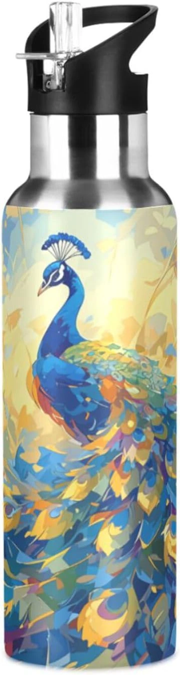 Botella Niigeu de pavo real azul entre hojas doradas · 1 litro