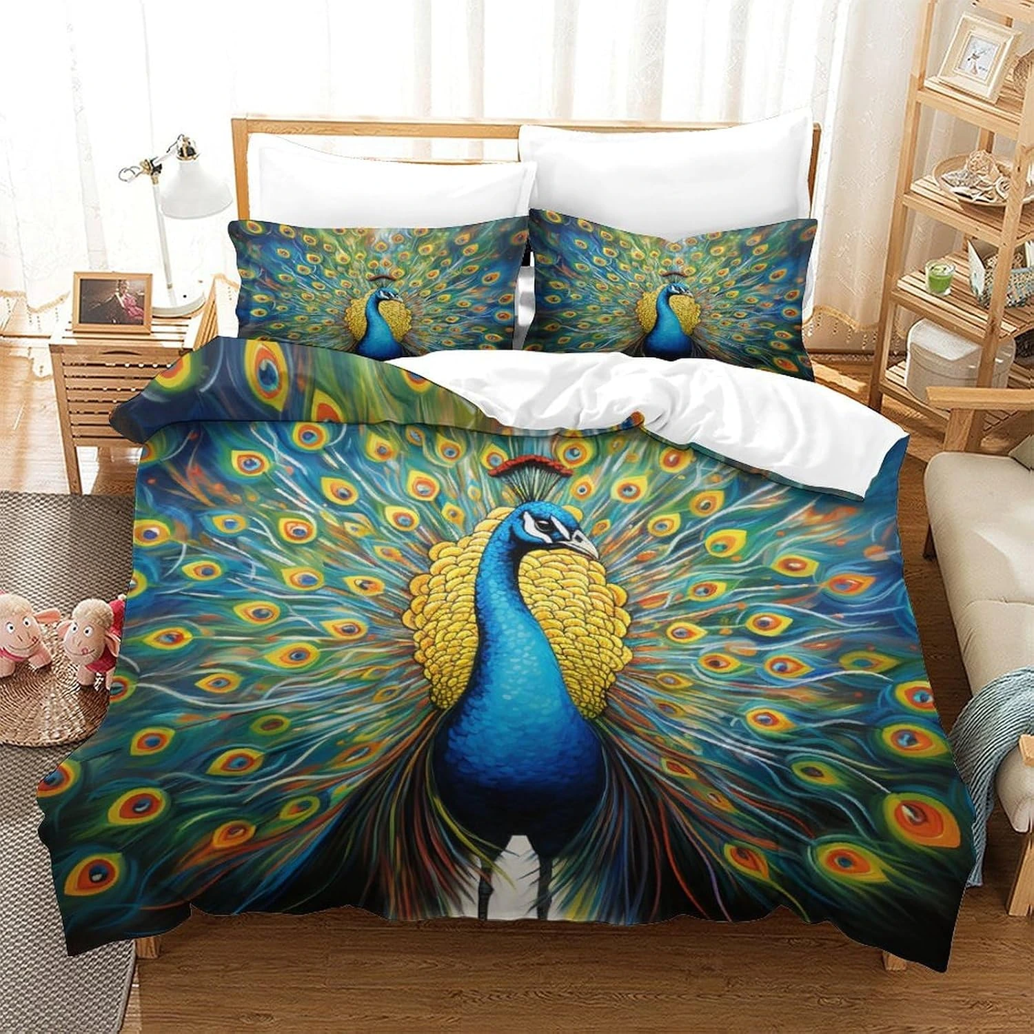 Funda nórdica ZHUICHENG de pavo real azul · 140 × 200