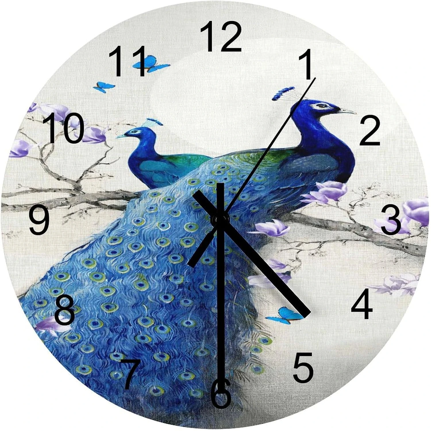 Reloj redondo LOMADIA con dos pavos reales azules