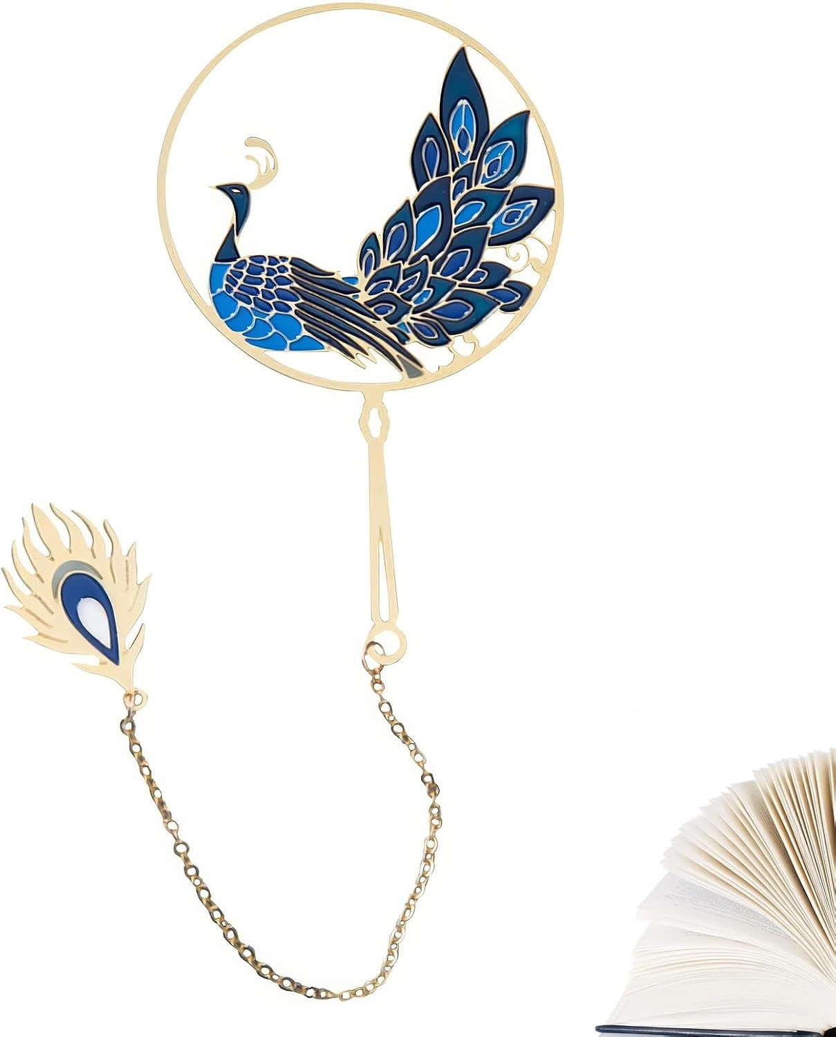Marcapáginas DHWEKU de pavo real azul dentro de un círculo