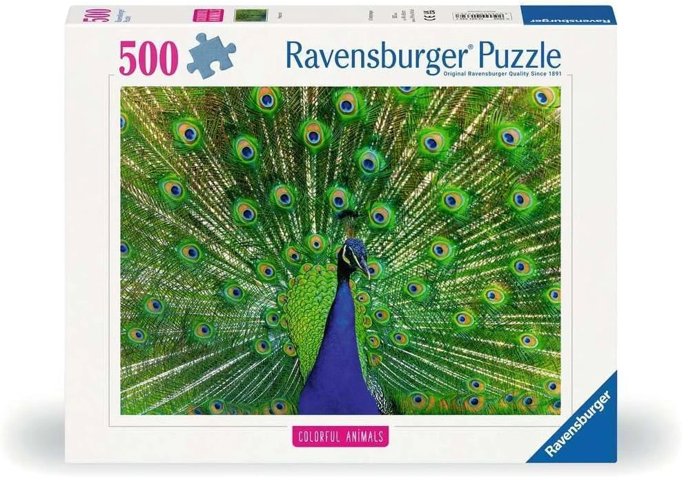 Puzle Ravensburger Colorful Animals · pavo real de 500 piezas