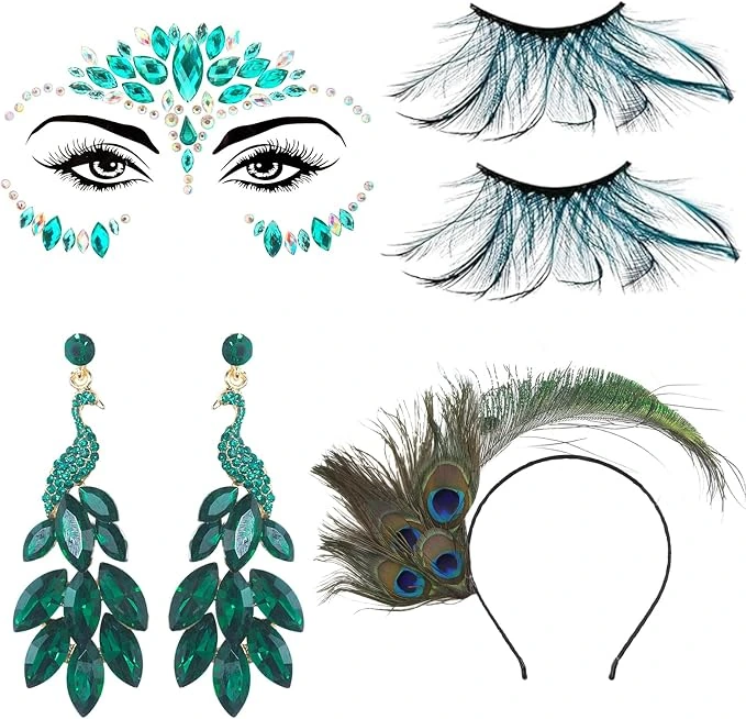 Conjunto Huahuanghui de diadema y accesorios de pavo real