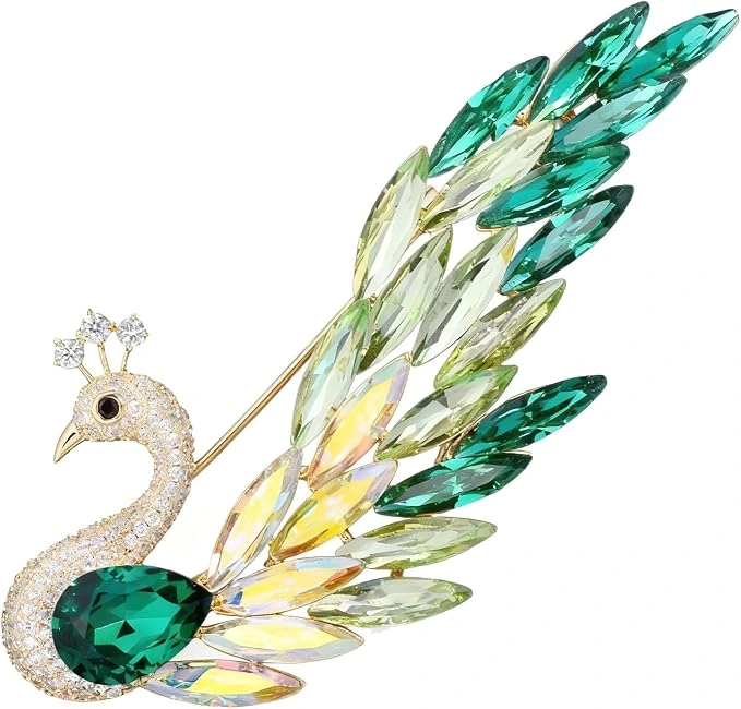Broche Vbvbip de pavo real verde y detalles dorados