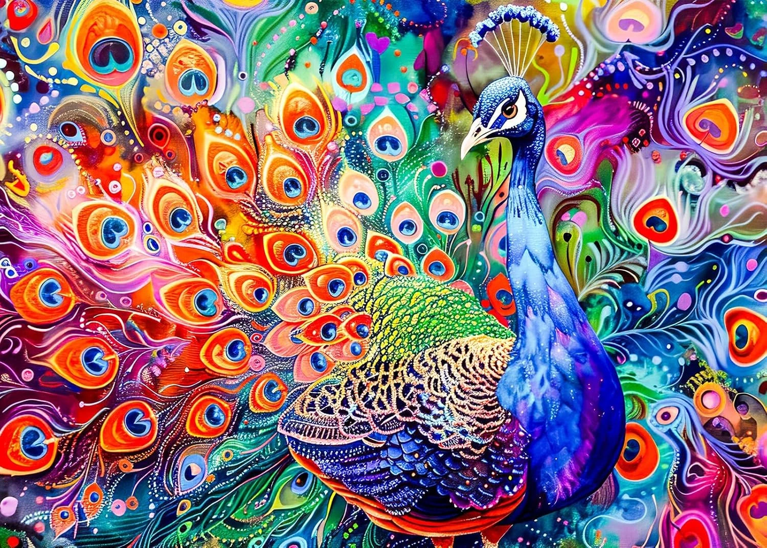 Puzzle Bullglesup de pavo real multicolor con póster · 1000 piezas