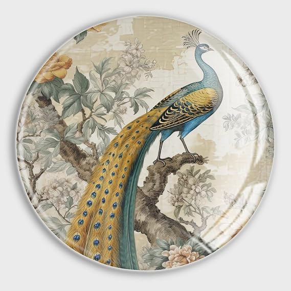 Imán Yelolyio de pavo real chinoiserie amarillo y gris · 4 cm