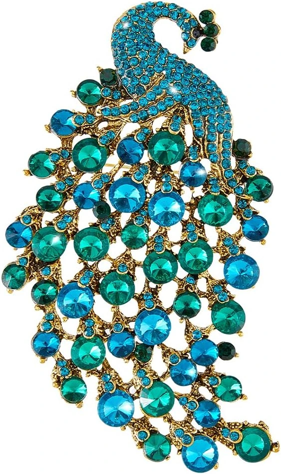 Broche SUPERFINDINGS de pavo real azul y cola de cuentas