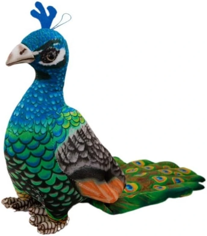 Peluche Xshelley de pavo real de perfil · 25 cm