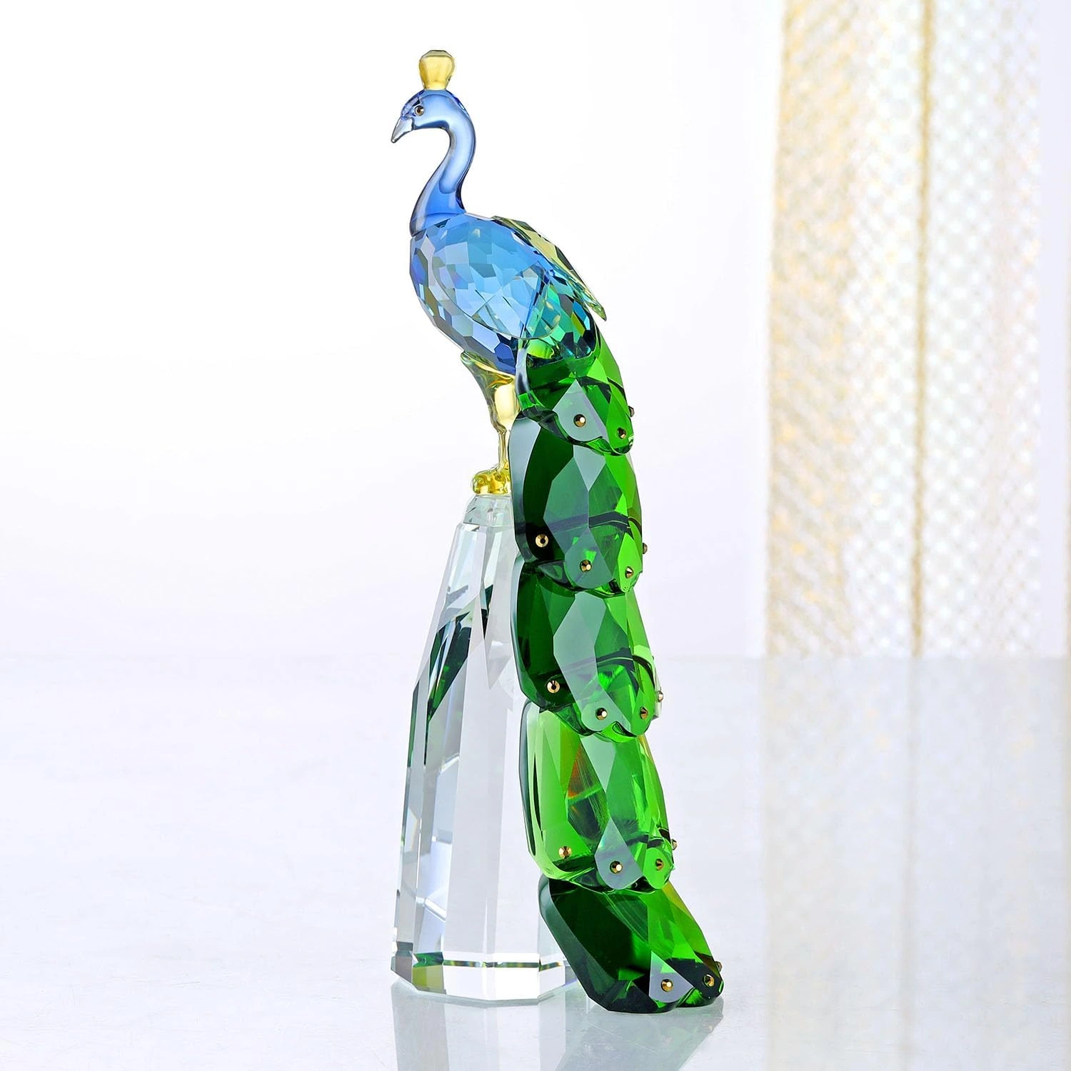 Figura DOJOZ de pavo real de cristal · 24 cm