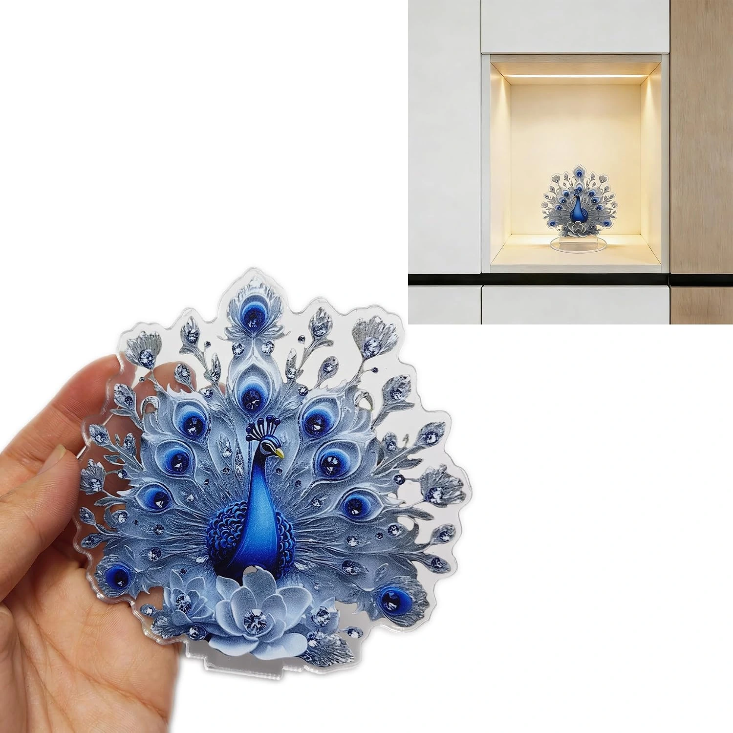 Adorno de sobremesa syiyunran de pavo real azul y blanco