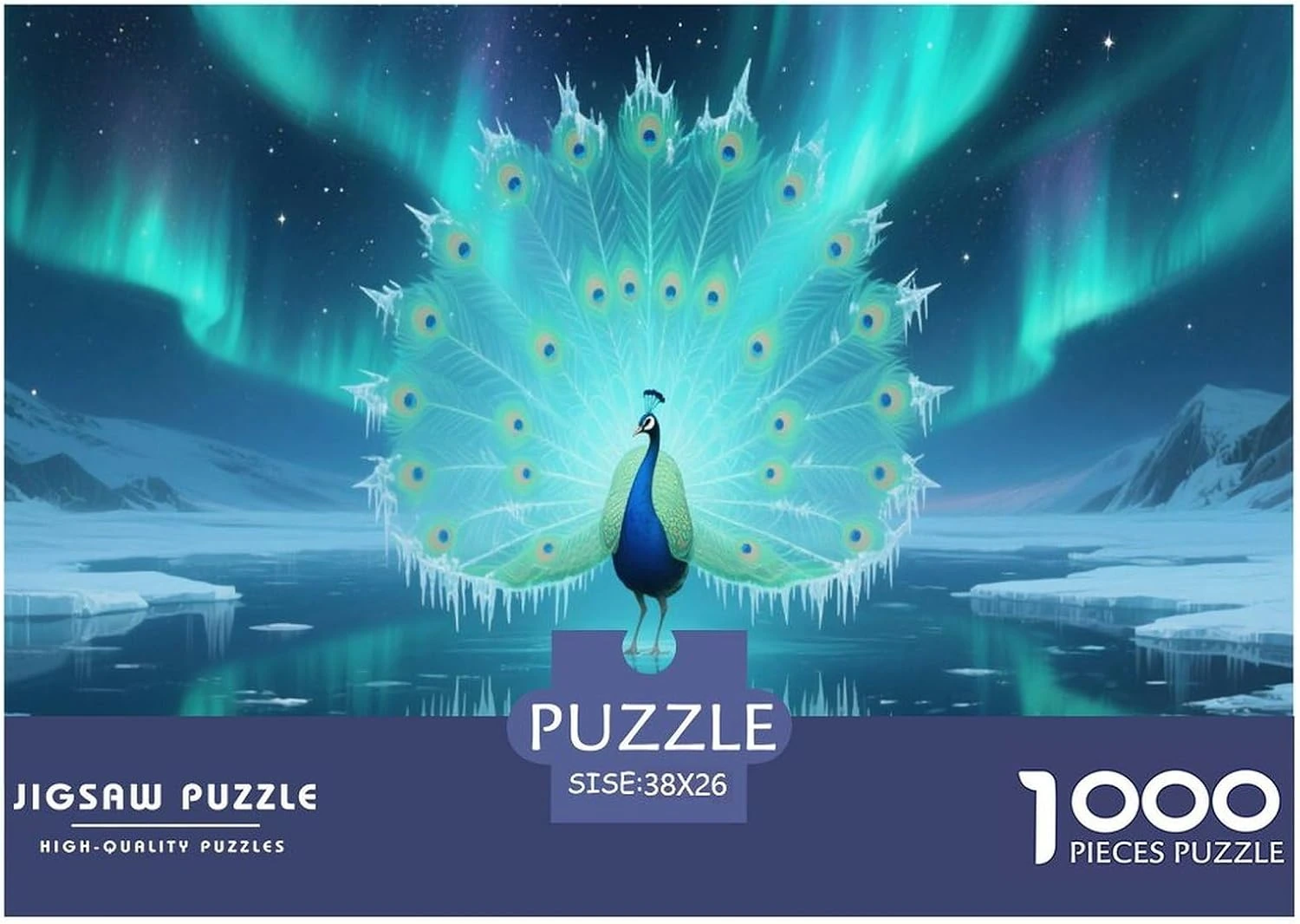 Puzle de pavo real bajo una aurora · 1.000 piezas