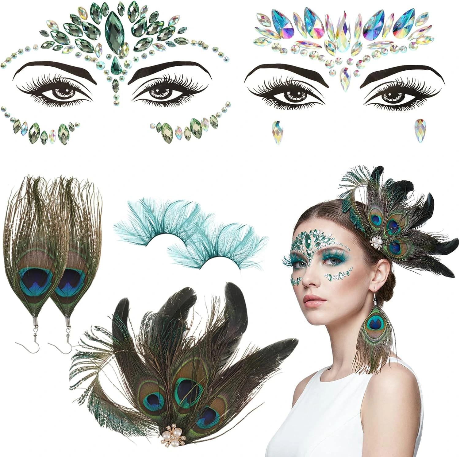 Kit letcdfer de tocado, pendientes y adornos faciales