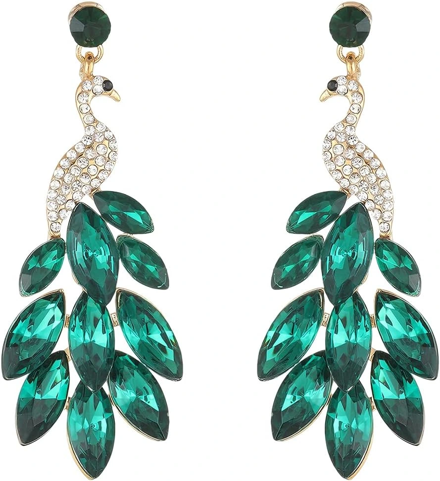 Pendientes Tomedeks de pavo real con gotas verdes en cascada
