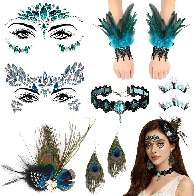 Kit TOYTOPIE de tocado y accesorios de pavo real