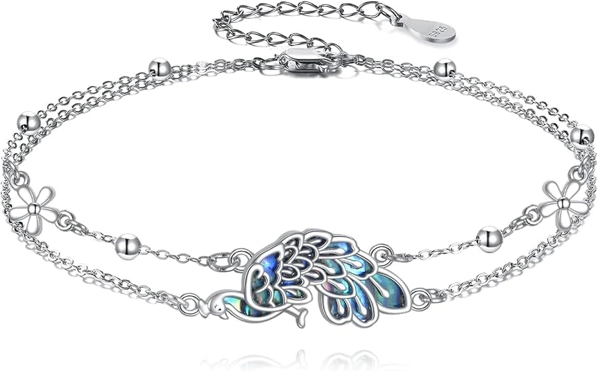 Pulsera DAYLINLOVE de doble cadena con pequeño pavo real azul