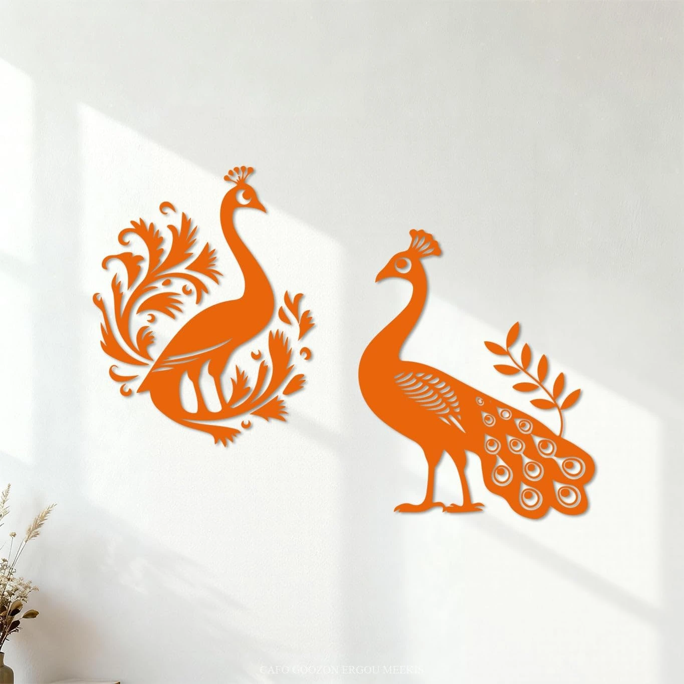 Vinilo Yeachin de dos pavos reales naranjas