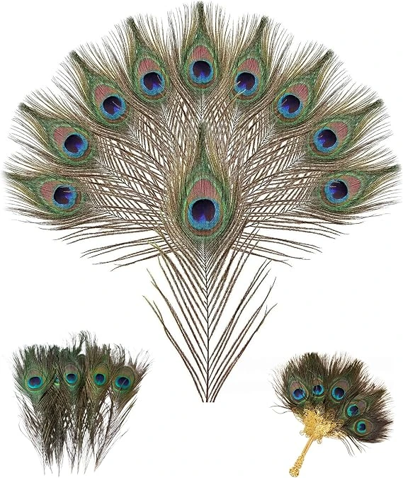 Diez plumas ZAMXHUG de pavo real · 25–30 cm