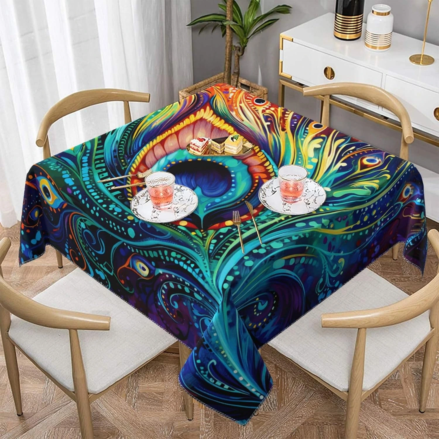 Mantel Entemne de ave y plumas · 140 × 140 cm