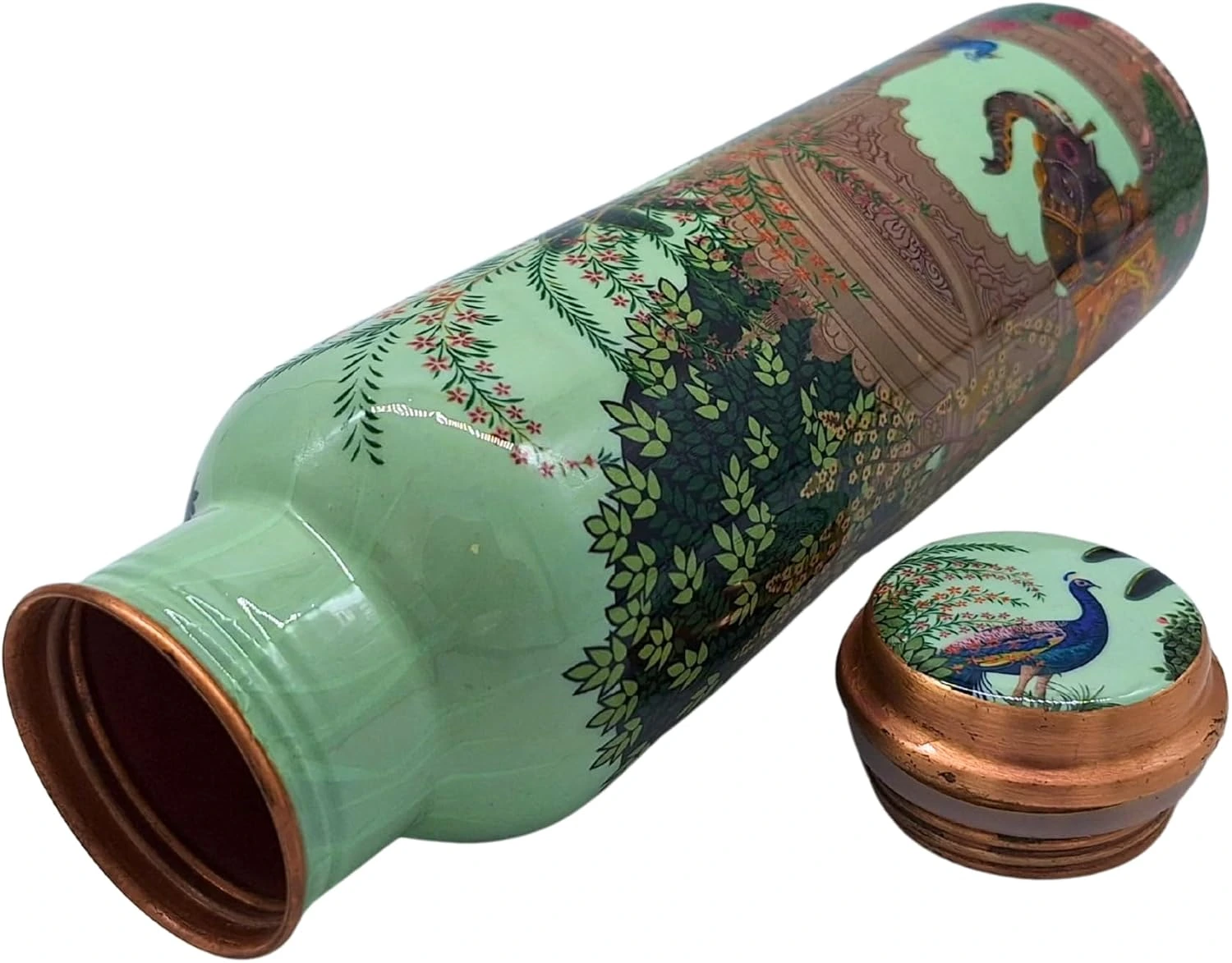 Botella AB India Crafts con pavo real en la tapa · 900 ml