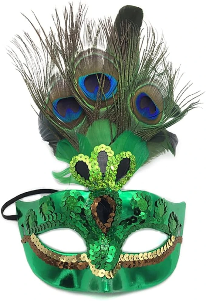 Antifaz Uanqfegy verde con tres plumas de ocelo