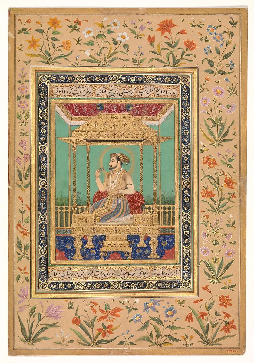 Retrato de Shah Jahan sentado en el Trono del Pavo Real, en una pintura del siglo XIX conservada en The Met.
